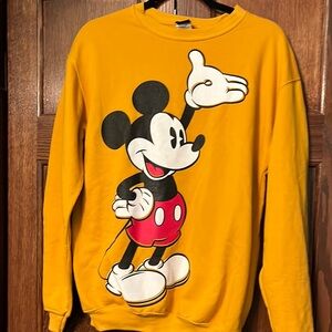 Vibrant Yellow Crewneck Sweater with Vintage Cartoon Graphic